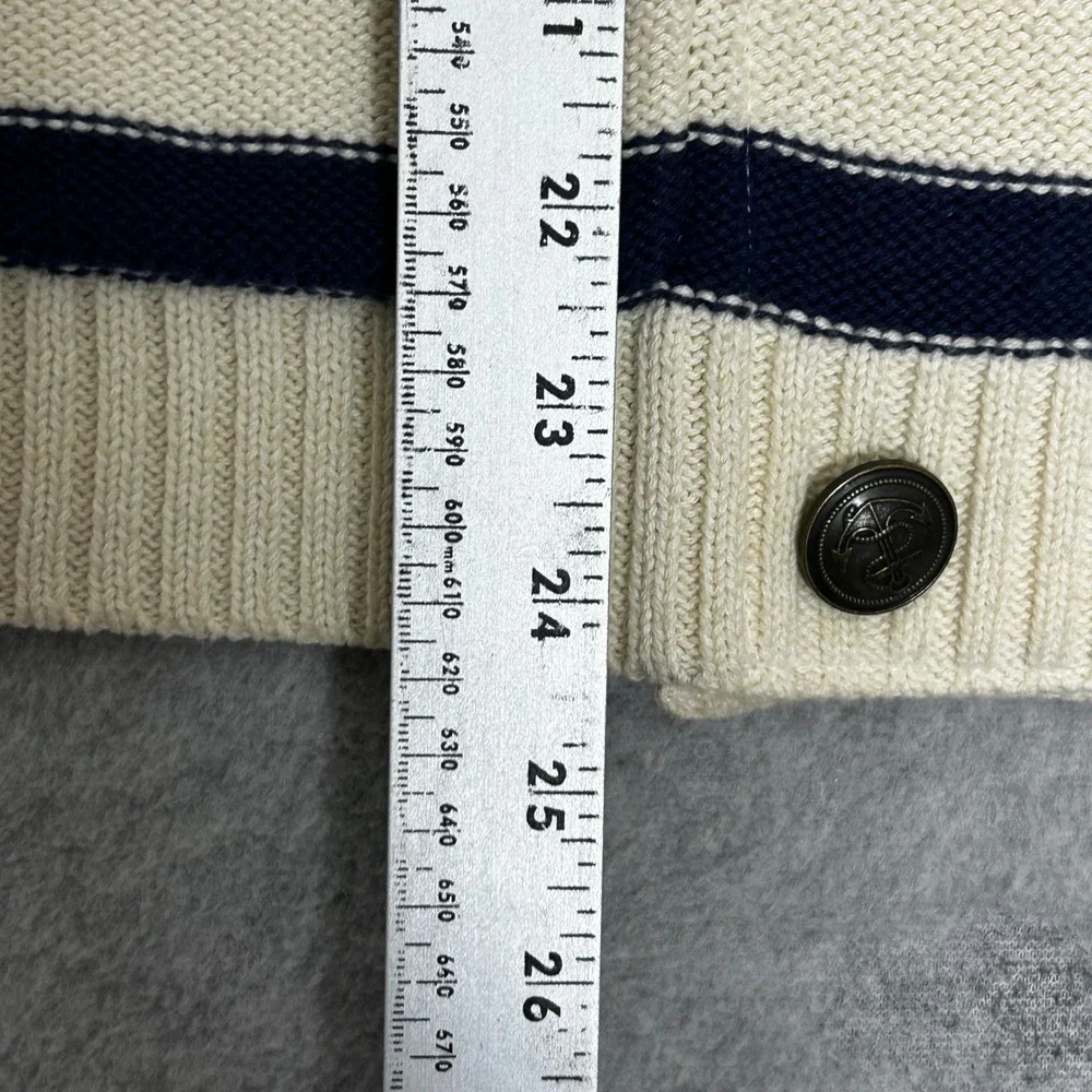 LRL Ralph Lauren Nautical Stripe Double Breasted Cardigan L 100% Cotton Preppy - Picture 7 of 11